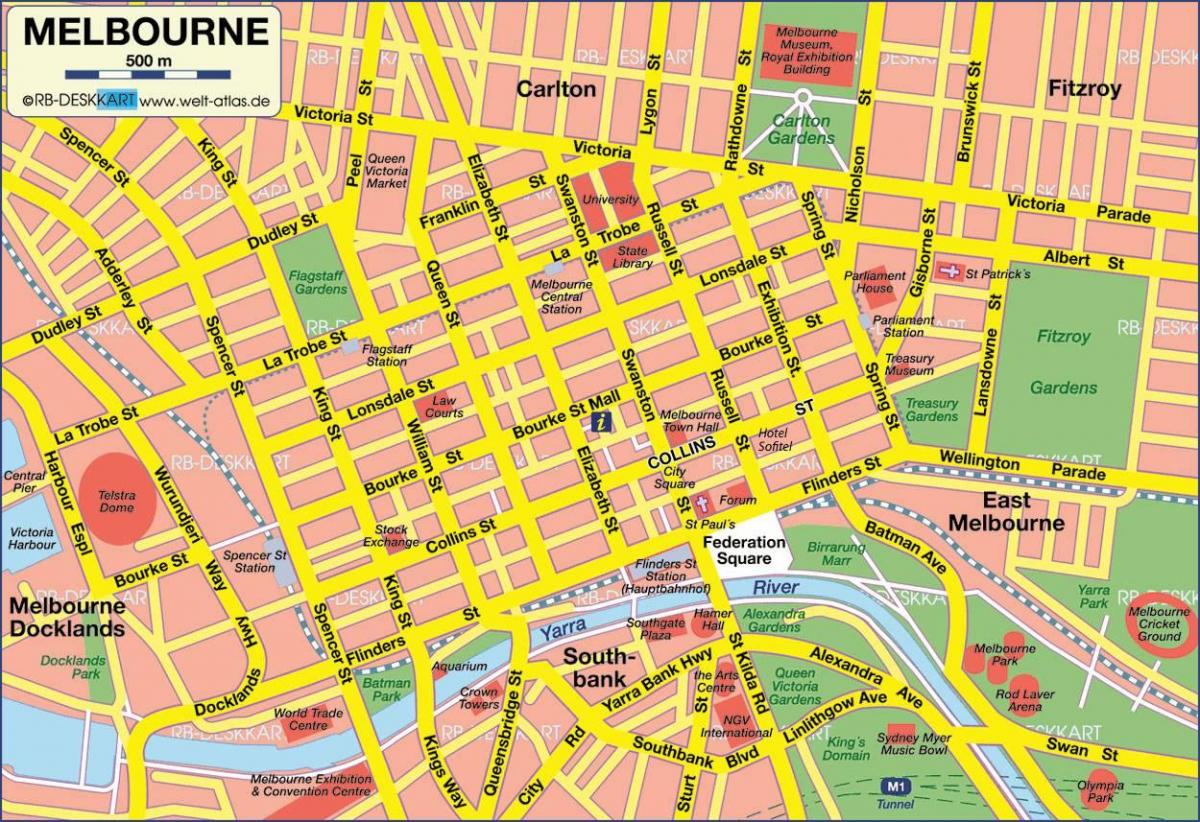 Melbourne şəhərin xəritəsi