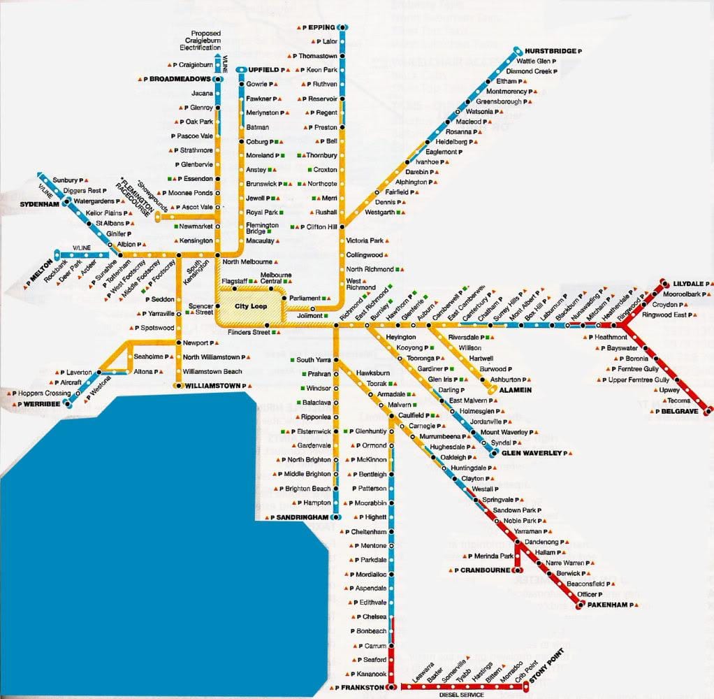 Melbourne paytaxt sahəsində xəritəsi